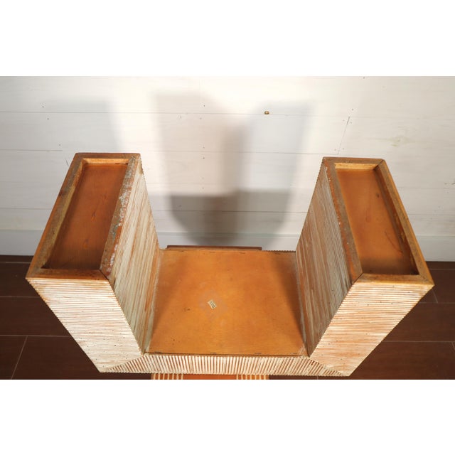 Vintage Pair Sarreid Stool Bench Table Stacked Striped Wood Made in Spain Minimalist Boho Chic Japandi For Sale - Image 9 of 11