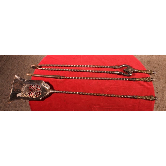 Brown Antique Steel and Bronze Fireplace Set, 1800s, Set of 3 For Sale - Image 8 of 8