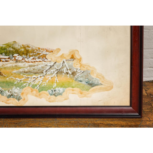 Antique Japanese Hand-Painted Village Landscape Scene on Paper in Custom Frame For Sale - Image 10 of 12