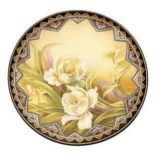 Vintage Japanese Hand-Painted Floral Cabinet Plate With Raised Relief Border For Sale
