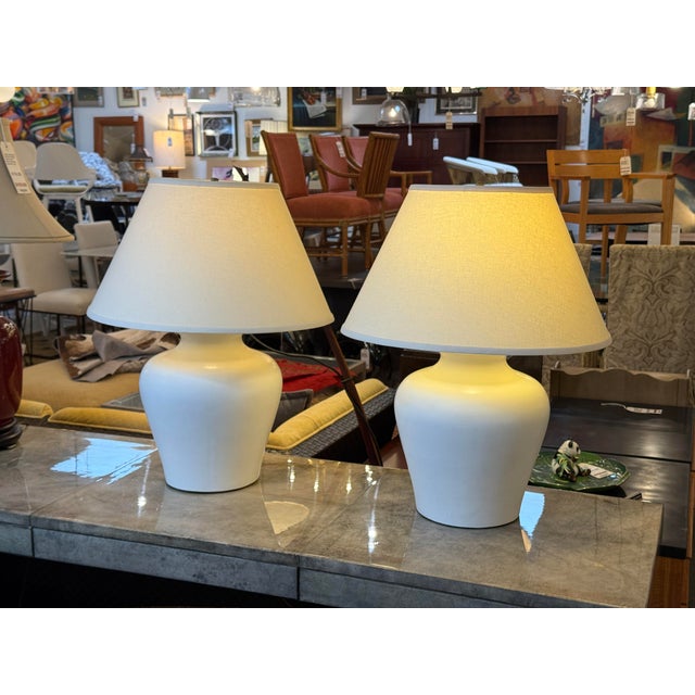 Raw Ceramic Jug Style Table Lamps, Pair For Sale - Image 12 of 12