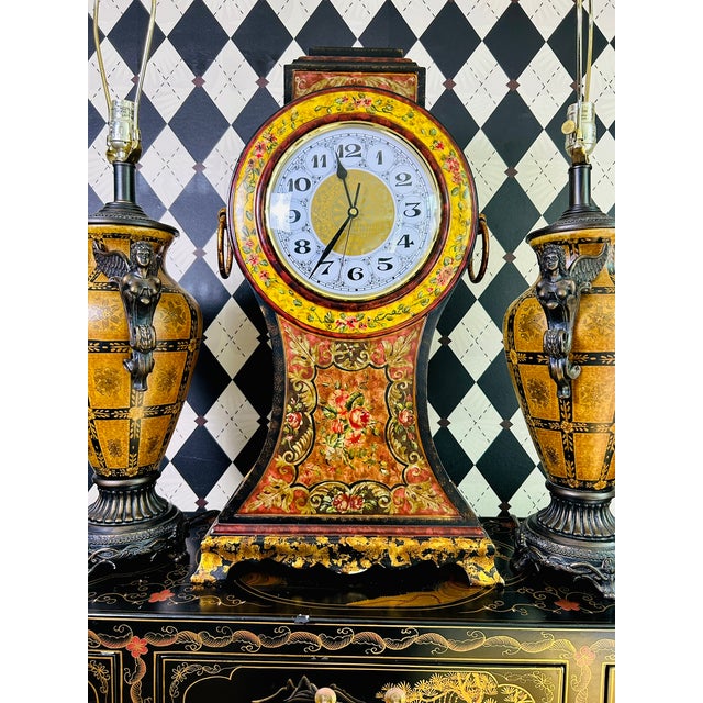 Castilian Imports Oversized Italian Florentine Style Hand-Painted Mantel Clock For Sale - Image 10 of 18