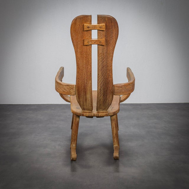 Brutalist Oak Rocking Chair by De Puydt, 1970s For Sale - Image 4 of 9