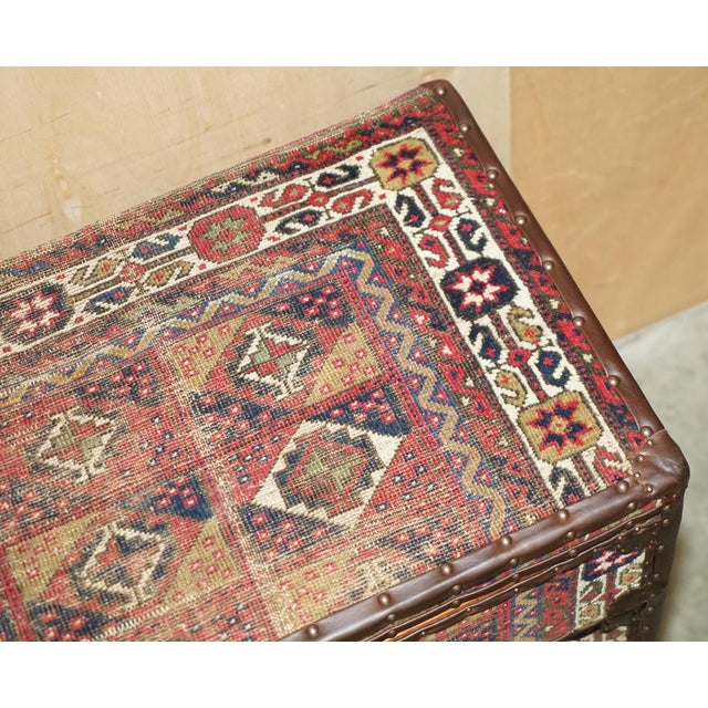 Vintage Kilim & Brown Leather Chest of Drawers For Sale - Image 14 of 18