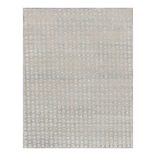 Rug & Kilim’s Modern Block Print Rug in Blue with White Floral Patterns - 12x15 For Sale