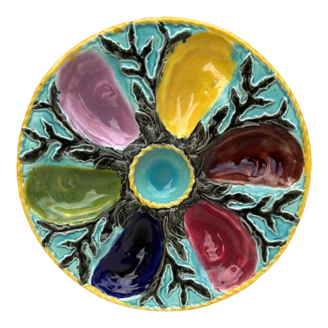 19th Century Majolica Oyster Plate S. Fielding and Co For Sale