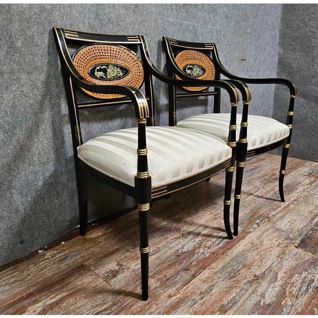 Armchairs with Medallion Backs in Lacquered Wood, Set of 2 For Sale - Image 4 of 10