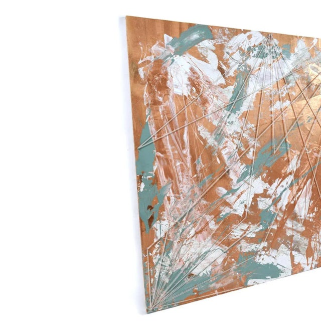 Metal Emily Tan Copper and Sage Green Abstract Expressionist Painting With Stringpa For Sale - Image 7 of 9