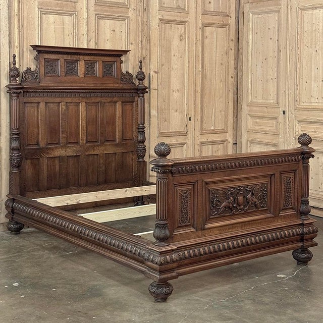 Late 19th Century 19th Century French Walnut Renaissance Revival Queen Bed For Sale - Image 5 of 18