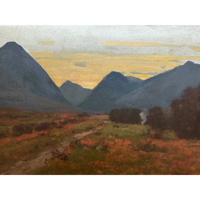 Scottish Mountain Landscape at Dusk by George Houston, c.1900–1920 An atmospheric early 20th-century Scottish oil...