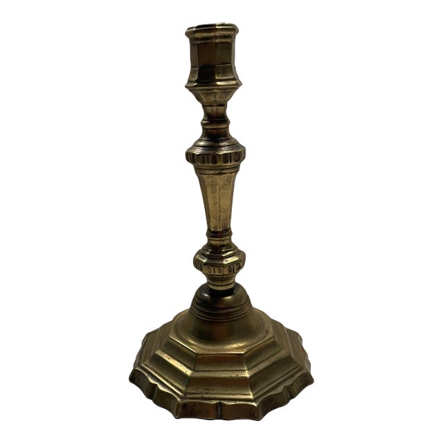 Antique Louis XIV French Brass Patinated Candlestick For Sale