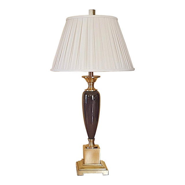 Transitional Style Brass & Deep Purple Ceramic Table Lamp For Sale