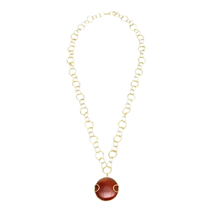 Vintage Sharron Yarro Hand Hammered Gold Plated Link and Carnelian Necklace