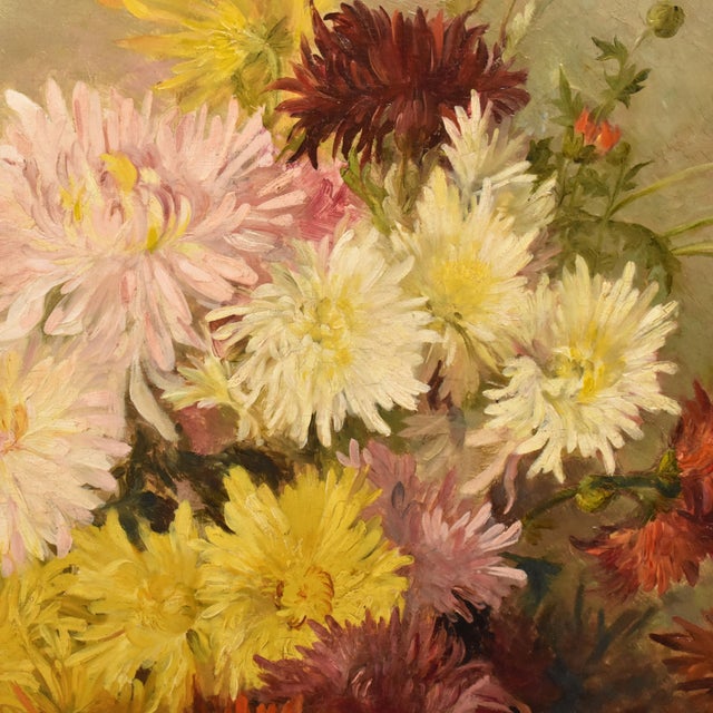 French Artist, Still Life of Flowers with Chrysanthemums and Daisies, 1898, Oil on Canvas For Sale - Image 4 of 11
