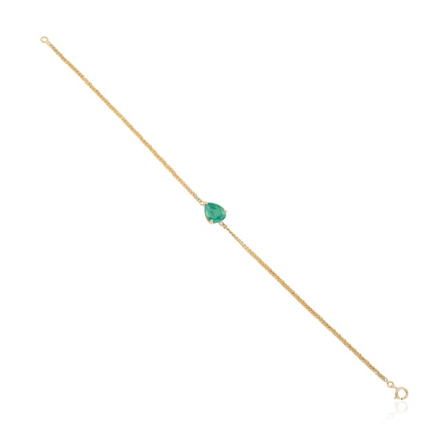 Not Yet Made - Made To Order 14k Yellow Gold 1.85Ct Emerald Solitaire Teardrop Curb Chain Bracelet For Sale - Image 5 of 15