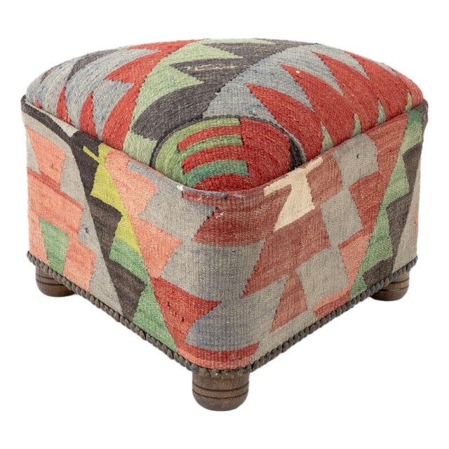 George Smith Style Kilim Upholstered Footstool For Sale