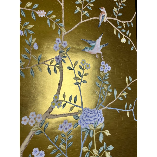 2-Panel Gold Leaf Chinoiserie Mural for Living Room Feature Wall For Sale - Image 4 of 4