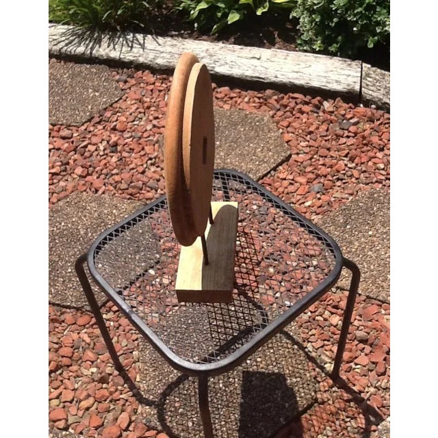 Vintage Danish Modern Geometric Natural Wood & Iron Sculpture For Sale - Image 4 of 6
