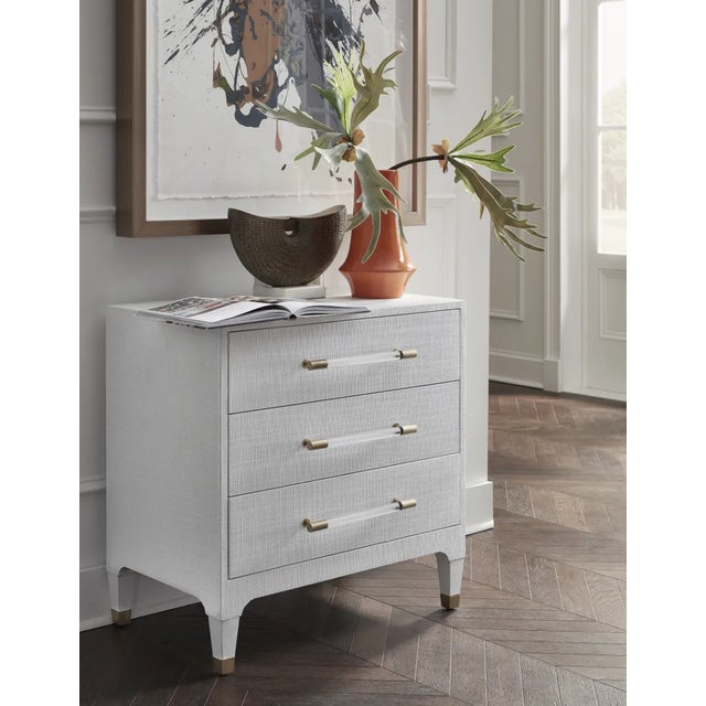 Brand new special order item. Not vintage. The Amber Side Table features three drawers and a unique selection of hardware...