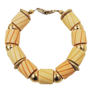 1985 Vintage Napier Hand Carved Orange & Yellow Bead Bracelet