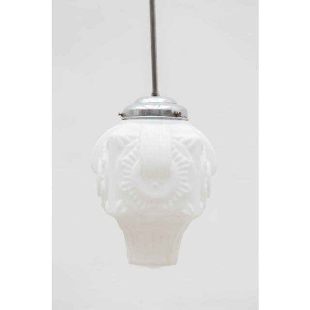 Art Deco Opaline Milk Glass Skyscraper Pendant For Sale - Image 3 of 10