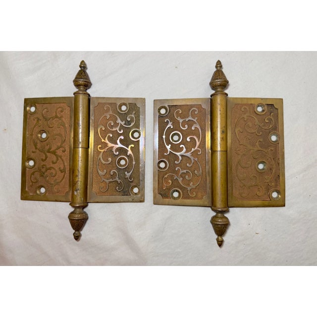 Pair Antique 19th Century Ornate Solid Heavy Brass Bronze Door Hinges Hardware For Sale - Image 12 of 12