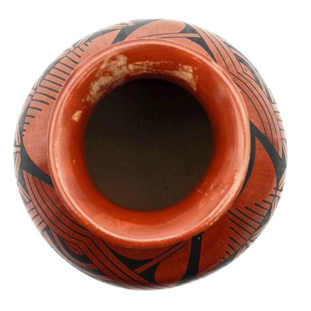 Signed Lupe Soto Mata Ortiz Hand Painted Black on Red Geometric Burnished Pottery Vase 6" For Sale - Image 9 of 11