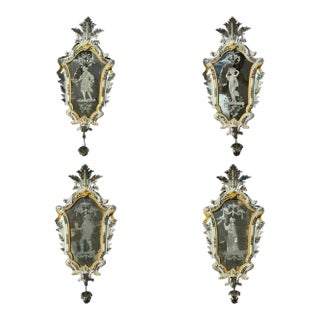 Four 19th Century Italian Le Nove Faience Mirror Sconces For Sale