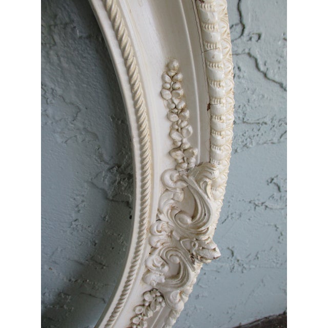 Antique Victorian Carved Wood White Painted Round Frame With Floral