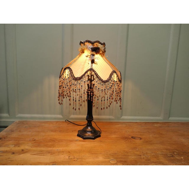 Tall Art Deco Bakelite Table Lamp with Beaded Shade, 1930 For Sale - Image 3 of 8