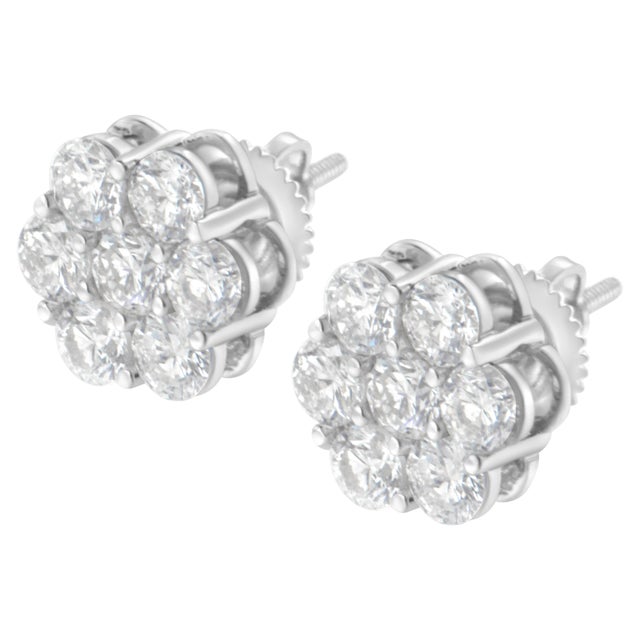 Sterling Silver 2 cttw Floral Composite 7 Stone Diamond Stud Earring (I-J, I1-I2) For Sale - Image 4 of 6