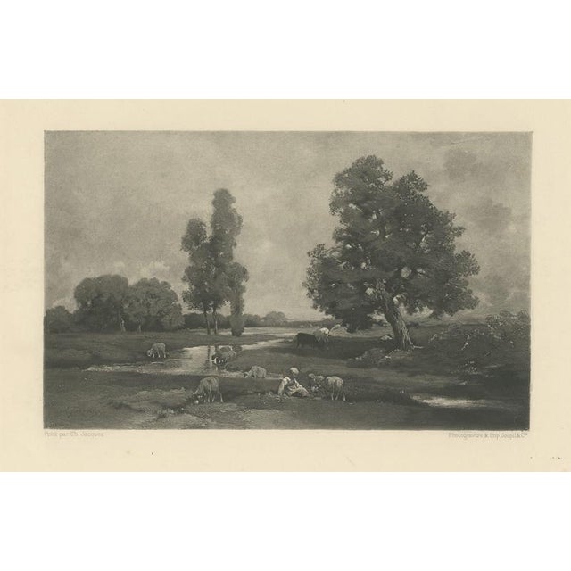 After Charles-Émile Jacque, A Rivulet, Barbizon Pastoral Landscape, 1880, Engraving For Sale - Image 9 of 9