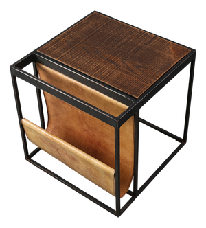 Mid-Century Magazine Holder in Metal, Wood and Leather, Belgium, 1960s