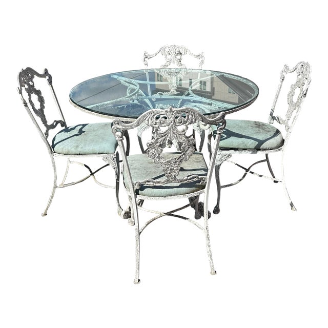Beautiful Cast Aluminum 5 Piece Molla Dining Set Table and 4 Chairs *** For Sale