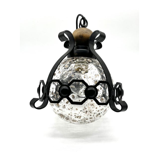 Black Mid-Century Murano Cage Lamps in Bullicante Glass with 24k Gold Dust and Wrought Iron from Seguso, 1960s, Set of 2 For Sale - Image 8 of 18