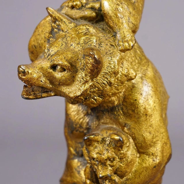 Late 20th Century A Pair Victorian Casted and Gilded Iron Candle Stick With Bears For Sale - Image 5 of 12