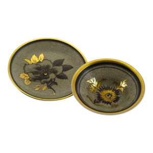 1960’s Vintage Royal Copenhagen Set of 2 of Small Flat & Deep Round Bonbon Dishes, Craquelé