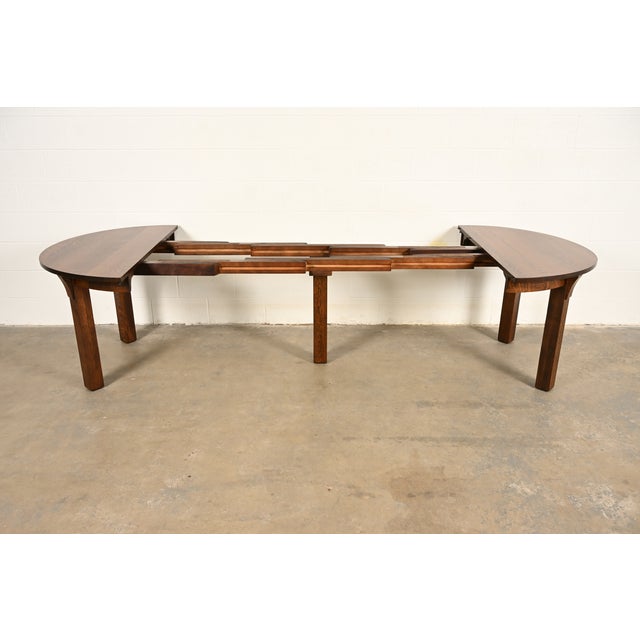 Limbert Antique Mission Oak Arts & Crafts Five-Leg Extension Dining Table, Newly Refinished For Sale In South Bend - Image 6 of 11