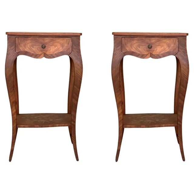 19th Century Style French Louis XV Marquetry Side Table or Nightstands, a Pair For Sale - Image 10 of 10