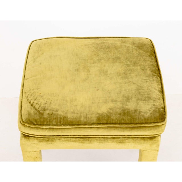 Late 20th Century Pair of Parsons Style Green Velvet Upholstered Stools For Sale - Image 5 of 7