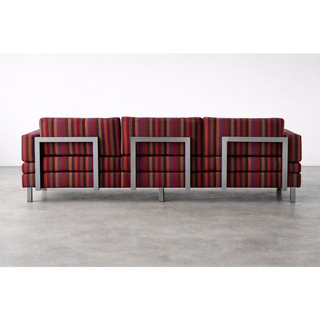 Modern Striped Sofa With Exposed Brushed Metal Frame Detail, Late 20th Century For Sale In Los Angeles - Image 6 of 8