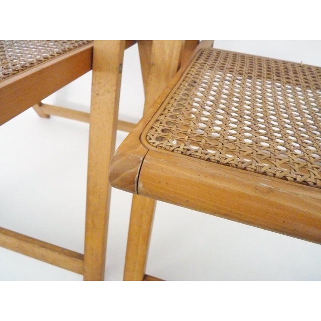 Wood Set of Vintage Folding Chairs in Beech and Canework, 1970s For Sale - Image 7 of 11