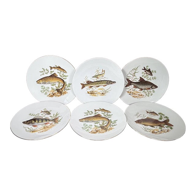 Vintage Mid-Century Modern Bareuther Waldsassen Bavaria-Germany Luncheon Fish Plates-Set of 6 For Sale