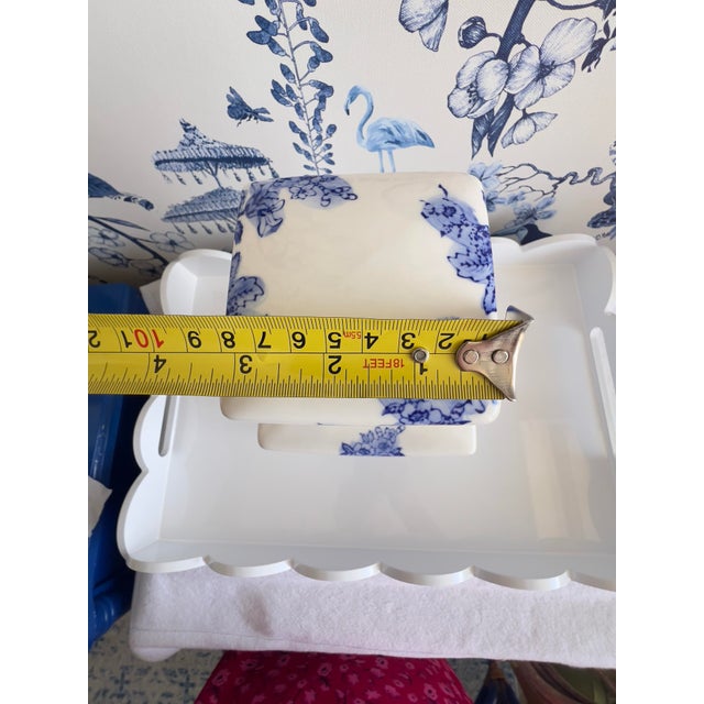 Ceramic Blue White Square Porcelain Jar With Lid Floral Design For Sale - Image 7 of 11