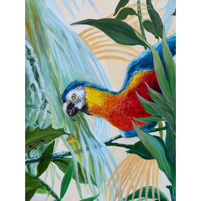 Wood Monumental Vintage Tropical Macaw Oil Painting Attributed to the Lee Reynolds Vanguard Studios For Sale - Image 7 of 12