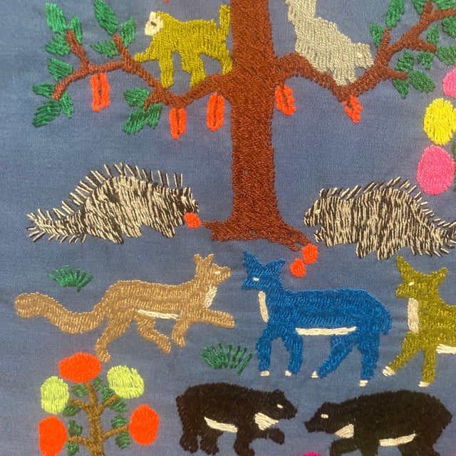 Vintage 1980s Framed Hmong Paj Ntaub Wildlife Story Cloth – Hand-Embroidered Textile Art For Sale - Image 6 of 12