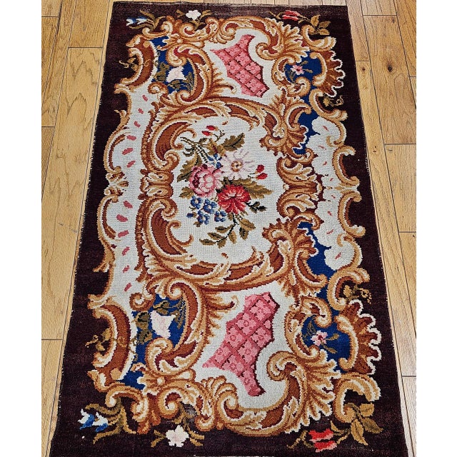 19th Century Vintage French Savonnerie Rug, Hand-Knotted Wool, Floral Pattern, Chocolate Brown & Ivory, 4’ X 7' For Sale - Image 5 of 13