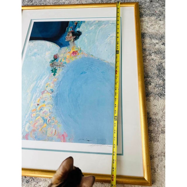 1990s 1990s Watercolor Lady in Floral Dress Unknown Artist Original For Sale - Image 5 of 9