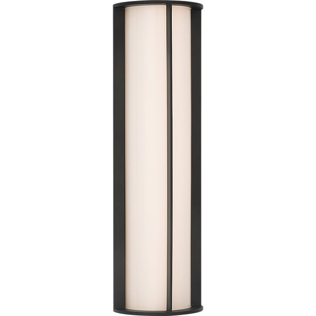Barbara Barry for Visual Comfort Signature Phinn 18" Linear Bath Sconce in Modern Iron with White Glass For Sale