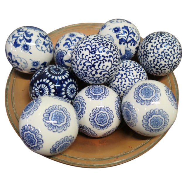 Blue Blue and White Decorative Ceramic Balls, 1970, Set of 10 For Sale - Image 8 of 8